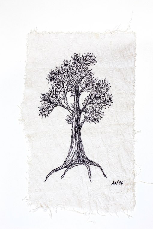 pen on fabric, tree