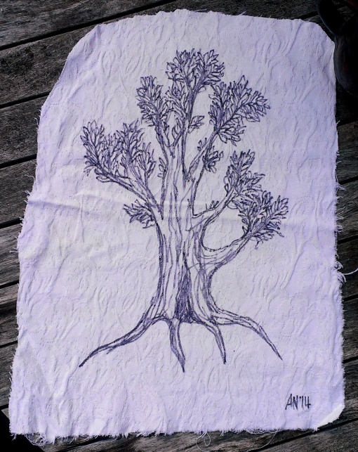 large monochrome tree, drawing on fabric