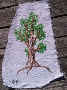 Green tree. 18x27cm (at widest point). Pen on fabric. £10